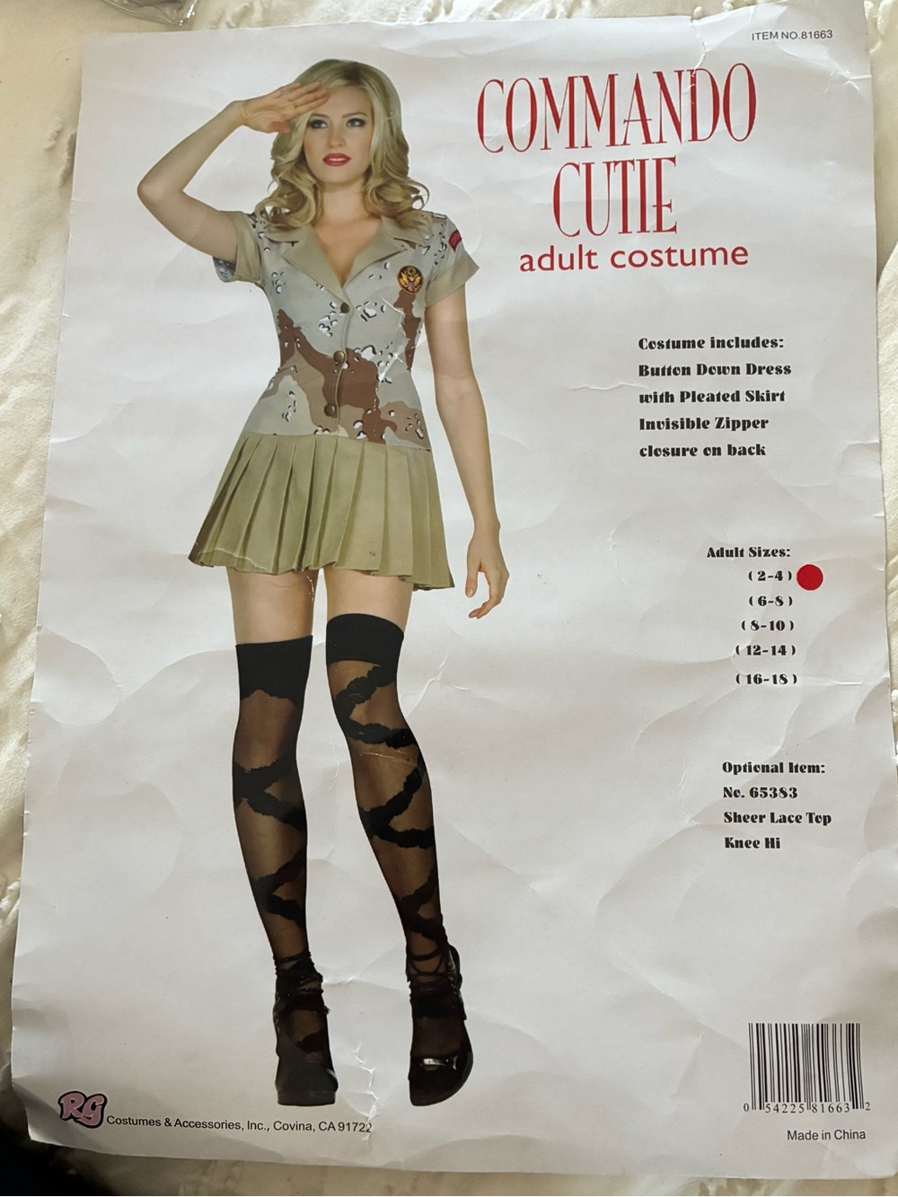 Commando Cutie Adult Costume - Tan & Olive Dress with Pleated Skirt